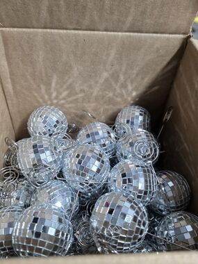 61 Count - Silver Mini Disco Ball Place Card Holders - Party Supplies